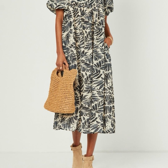 Hayden Puff Sleeve Botanical Print Square Neck Maxi Dress, Size Large - Picture 5 of 8